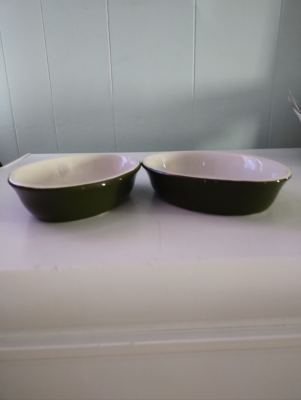 2 Vintage Hall China Forest Green Ceramic Oval Baking Dishes